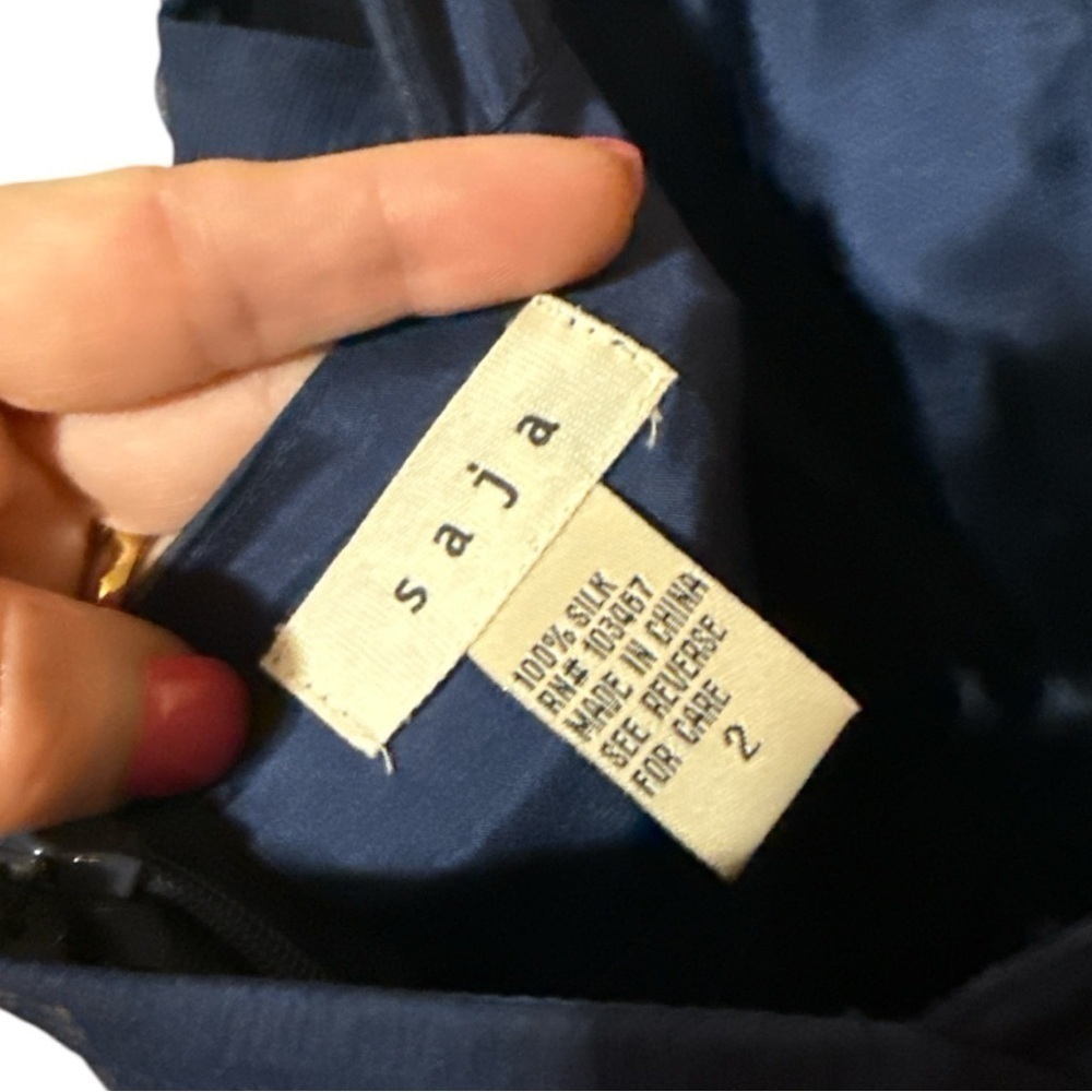 EUC - Saja Silk Chiffon Wedding Navy Empire Pleat Dress - 2 - Picture 6 of 6